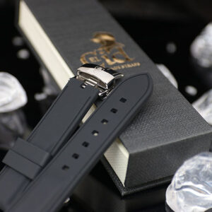 22mm ElCid Calamar Uhrenarmband, Kautschuk, schwarz, schwarze Naht