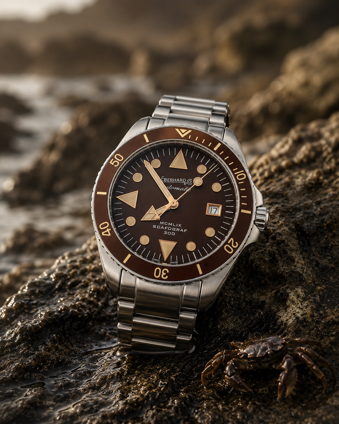 Eberhard & Co. Scafograf 300 MCMLIX Braun – 43mm Stahl, am Stahlband